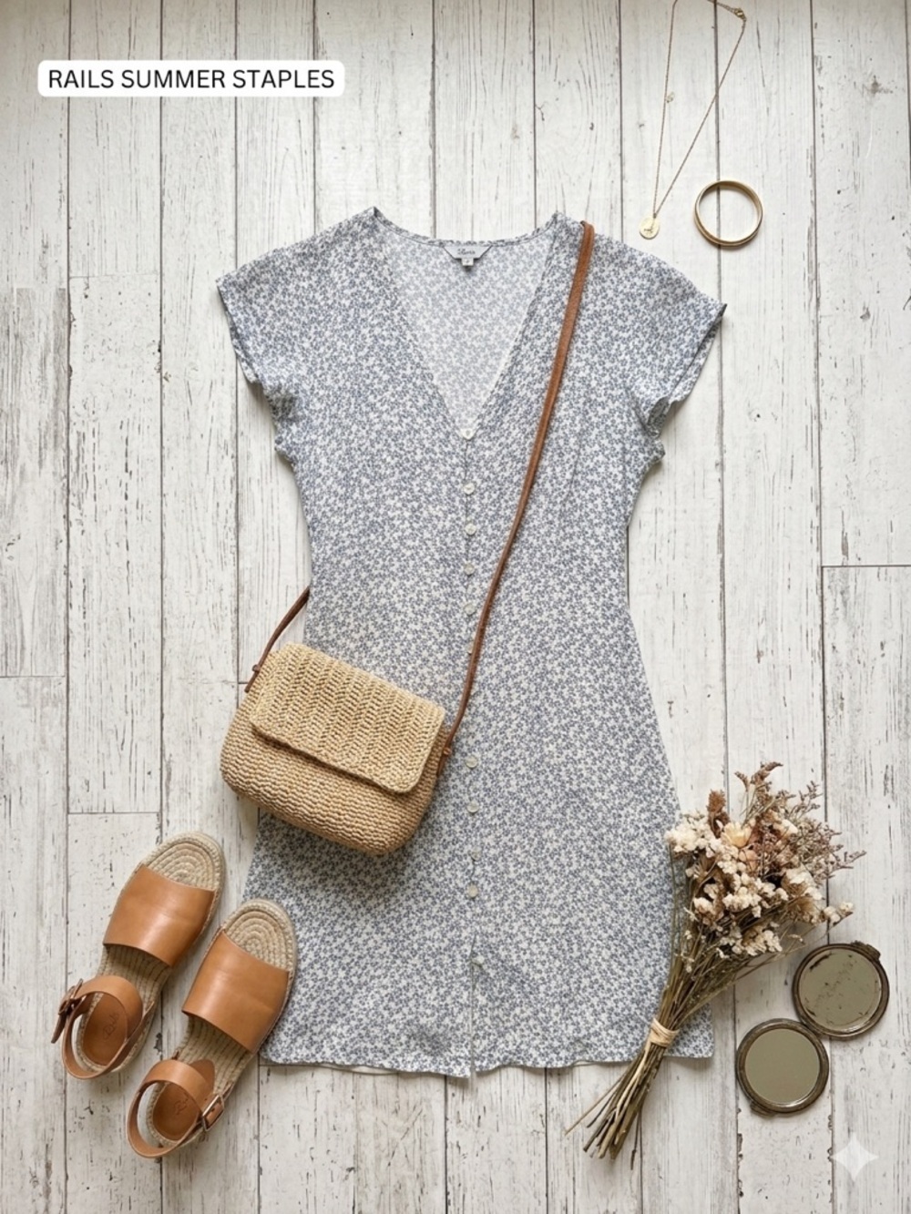 Rails Blue & White Floral Button-Front Mini Dress